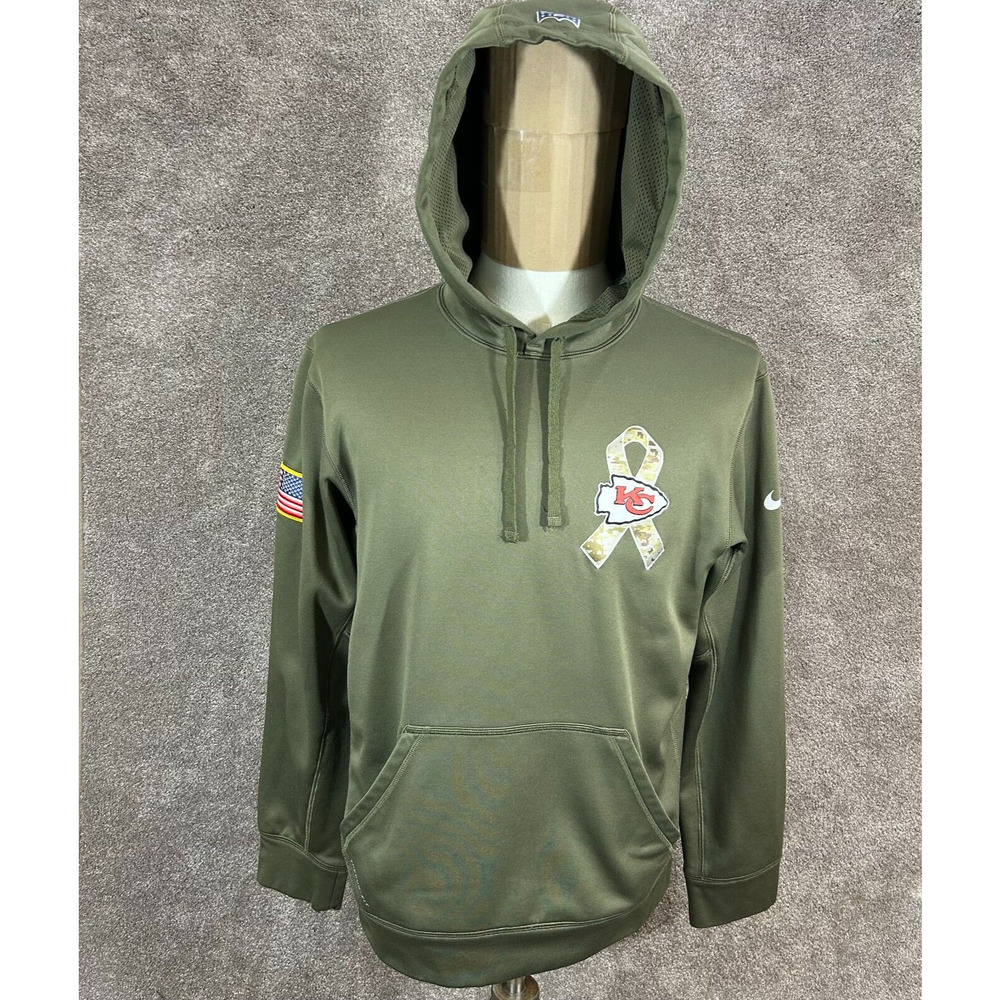 Kansas City Chiefs Hoodie Mens Small Green Salute to Service Therma-Fit Fleece